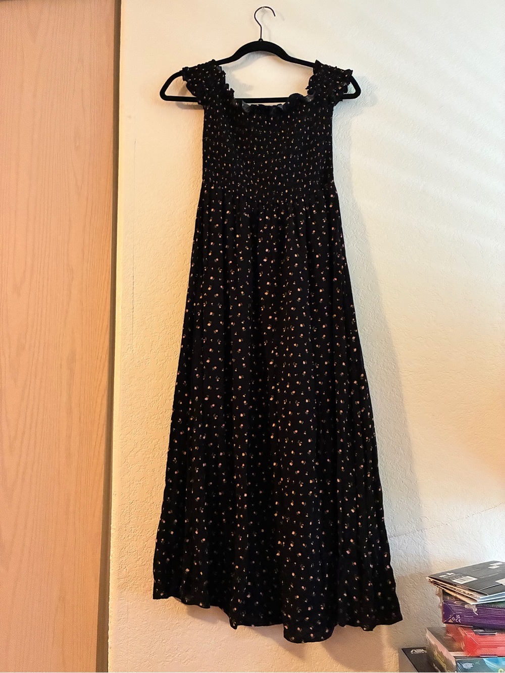 3/$20 Women’s Black Smocked Maxi Dress with Floral Print